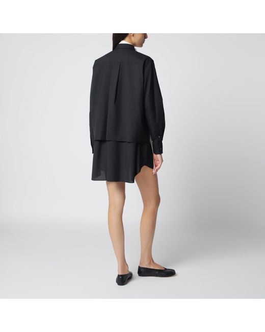 Sacai Black Wool-Blend Mini Shirt Dress