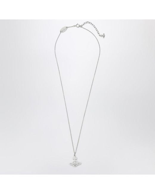 Vivienne Westwood White Platinum Orb Pendant Necklace With Crystals