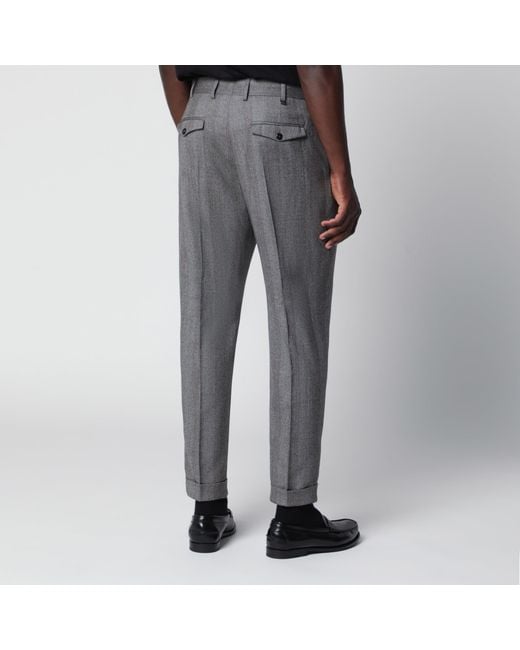 PT Torino Gray Tailored Slim-Fit Trousers With Micro Herringbone Pattern for men