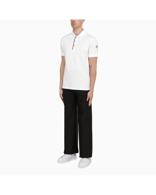 Moncler White Cotton Polo Shirt With Logo for men