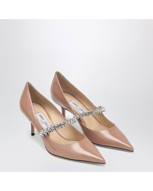Jimmy Choo Pink Bing Crystal-strap Patent Leather Pumps In Ballet