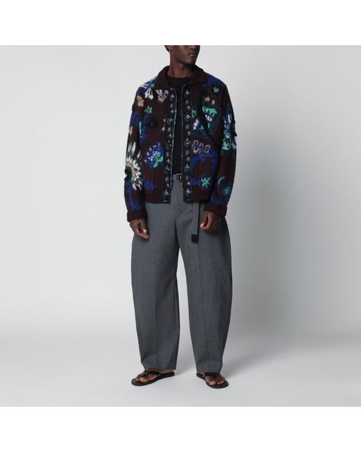 Sacai Black Wool Jacket With Floral Pattern for men
