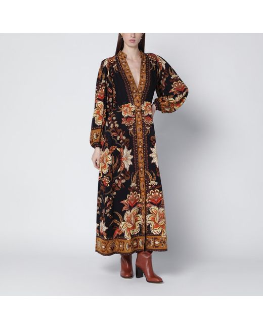 Farm Rio Brown "majestic Garden" Long Dress