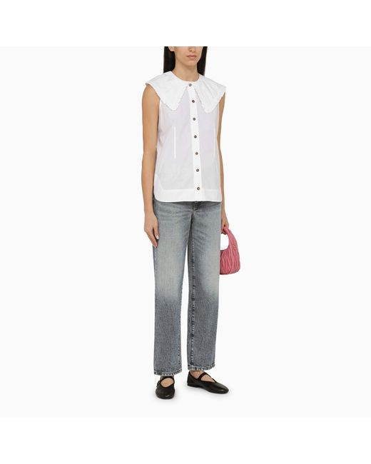 Ganni White Cotton Sleeveless Shirt With Collar
