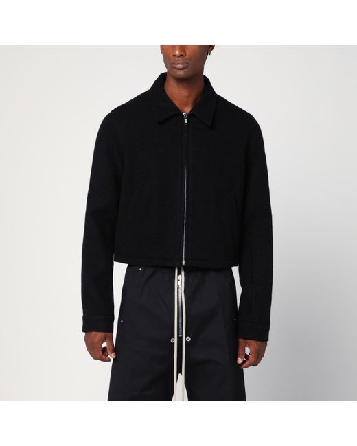 Rick Owens Black Wool Cropped Jacket With Zip for men