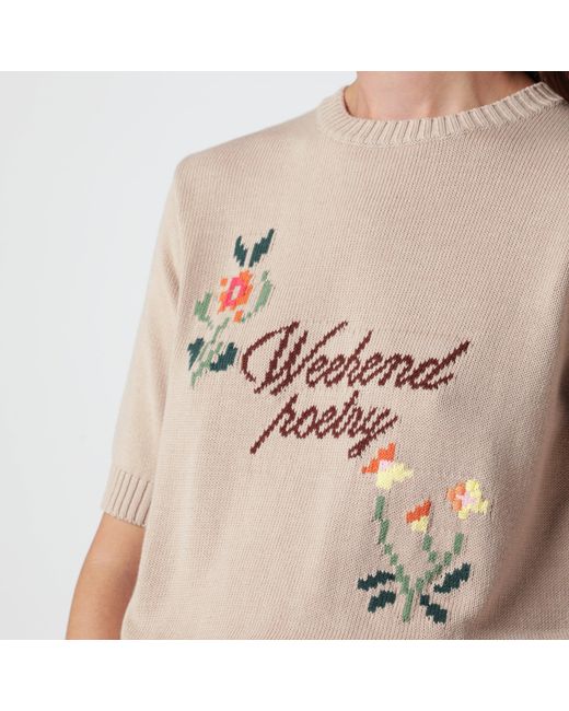 Weekend by Maxmara Blue Sand Cotton Sweater With Embroidery