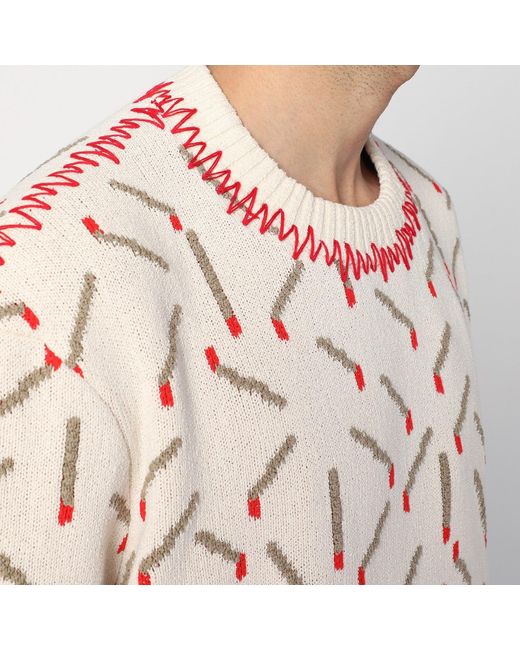 Bottega Veneta White Ivory Sweater With Matchstick Jacquard Motif for men