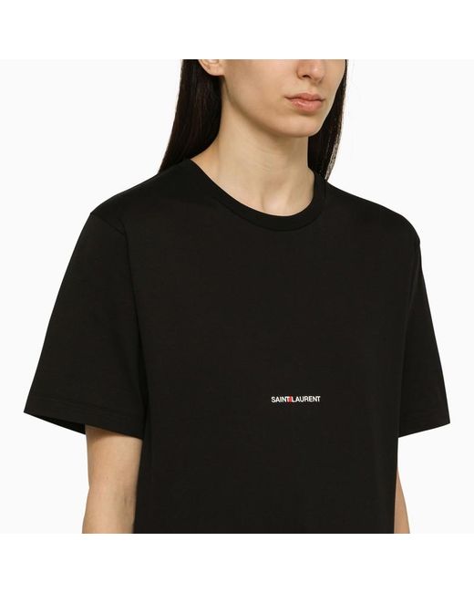 T-shirt girocollo nera con stampa logo di Saint Laurent in Black