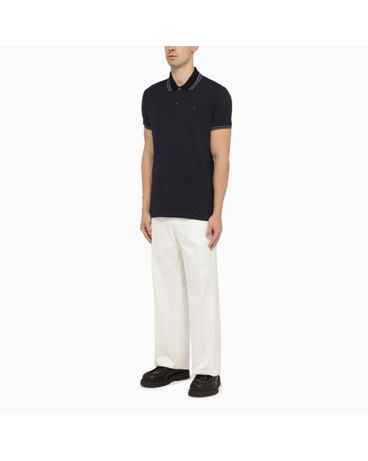 Etro Black Blue Short Sleeved Polo Shirt With Logo Embroidery for men