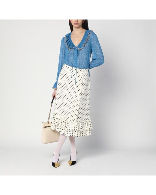 Gonna avorio a pois con balze di Valentino in White
