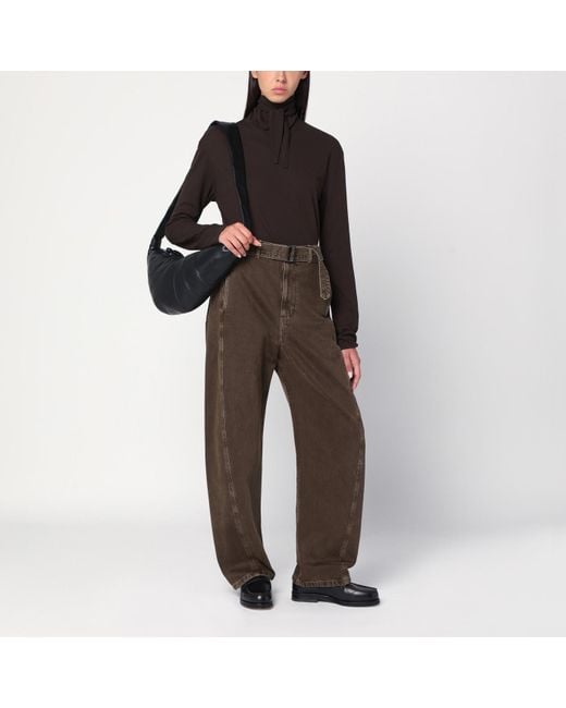 Lemaire Brown Denim Trousers With Belt