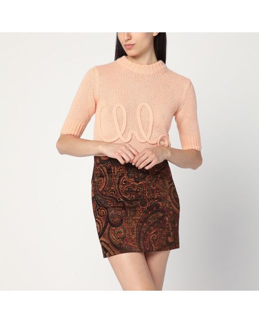 Tシャツ・カットソー CHLOE PEACH-COLORED TOP WITH LOGO EMBROIDERY Chloé Peach-colored Top With Logo Embroidery in Brown | Lyst