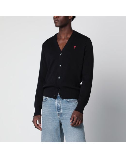 AMI Black Ami De Coeur Wool Cardigan for men