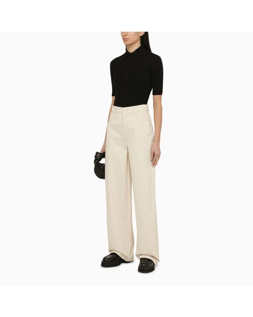 Max Mara Natural Ivory Cotton Wide Trousers