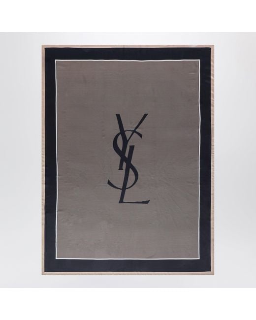 Saint Laurent Black Cassandre Striped Silk Charmeuse Stole, /Ivory
