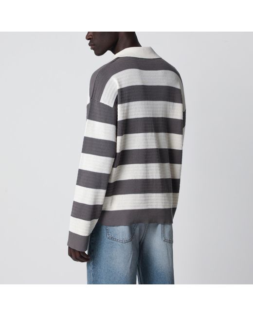 AMI White Ami De Coeur Striped Cotton Knit Cardigan for men