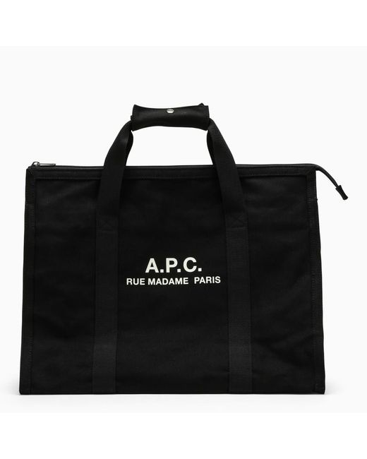 Borsa shopping nera in cotone con logo di A.P.C. in Black da Uomo