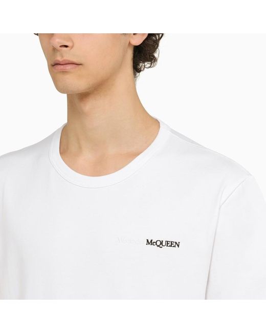 T-shirt bianca con ricamo logo di Alexander McQueen in White da Uomo