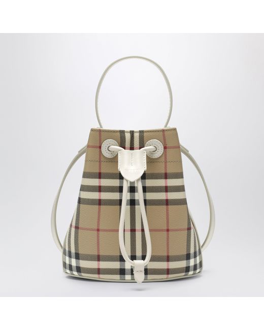 Burberry White Mini Bucket Bag With Check Pattern