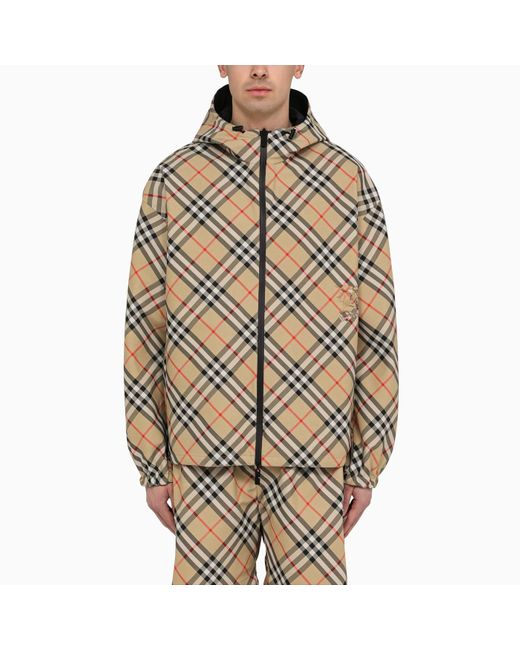 Burberry Brown Sand-coloured Cropped Jacket With Check Pattern for men