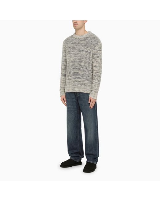 Alanui Gray Blue And White Cotton Blend Crew Neck Sweater for men