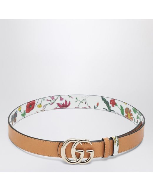Gucci Brown Wendegürtel Gg Marmont Aus Braunem/Weißem Leder Mit Flora-Print
