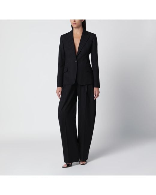ANDAMANE Black Single-Breasted Pinstripe Jacket