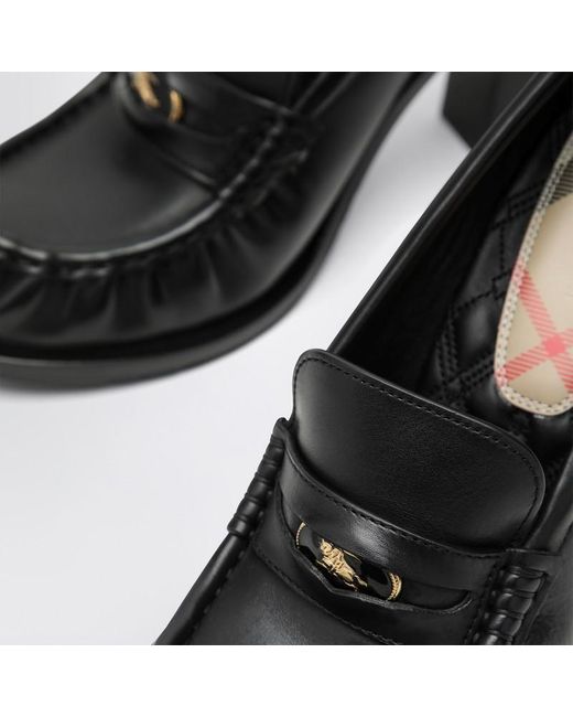 Burberry Black Cadet Leather Loafers With Heel