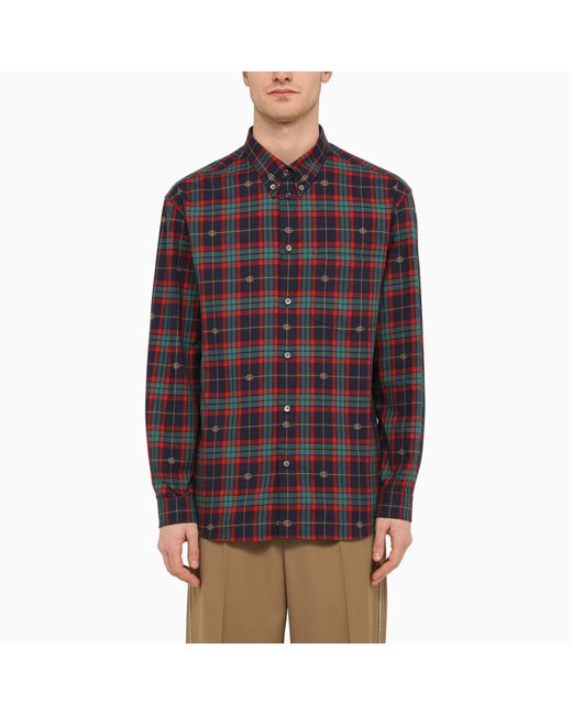 Gucci Red /blue Checked Button-down Shirt In Cotton for men