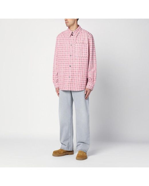 Bottega Veneta Rosa Lederhemd Mit Karomuster-Druck in Pink für Herren