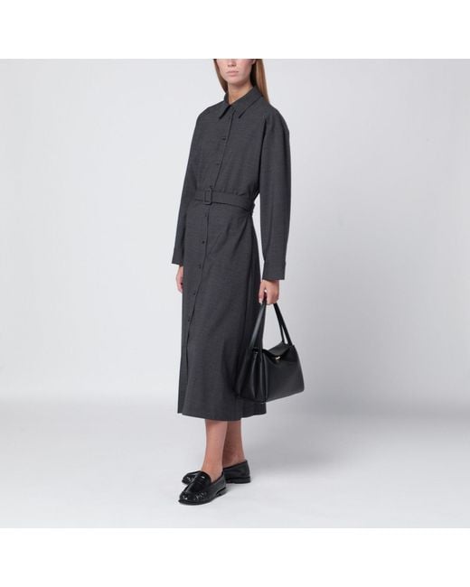 P.A.R.O.S.H. Black Anthracite Belted Shirt Dress Wool
