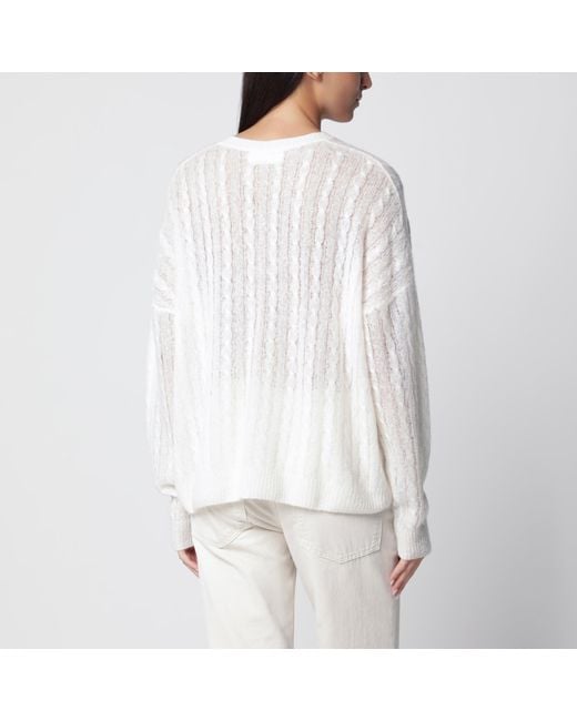 Lisa Yang White Cream Cable-Knit Amabel Cashmere-Silk Sweater