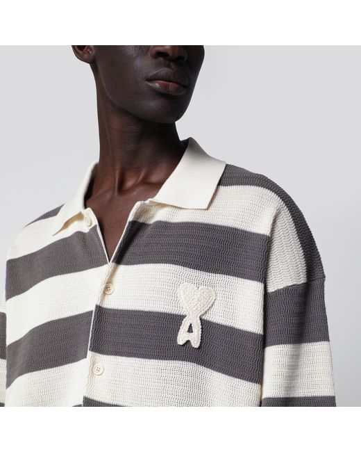 AMI White Ami De Coeur Striped Cotton Knit Cardigan for men