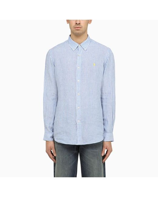 Camicia a righe azzurra/bianca in lino custom-fit di Polo Ralph Lauren in Blue da Uomo