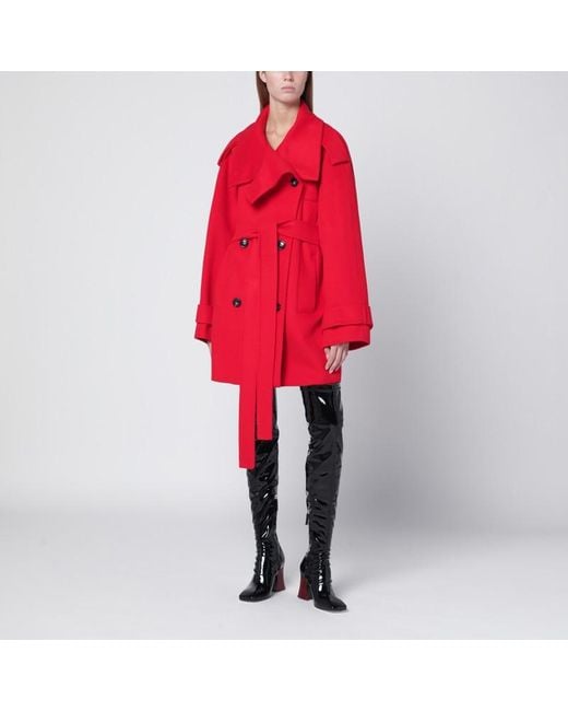 CODE-RED 北欧メロハー Wool Coat Women's Short Red Trench Coat Girl Short Trench
