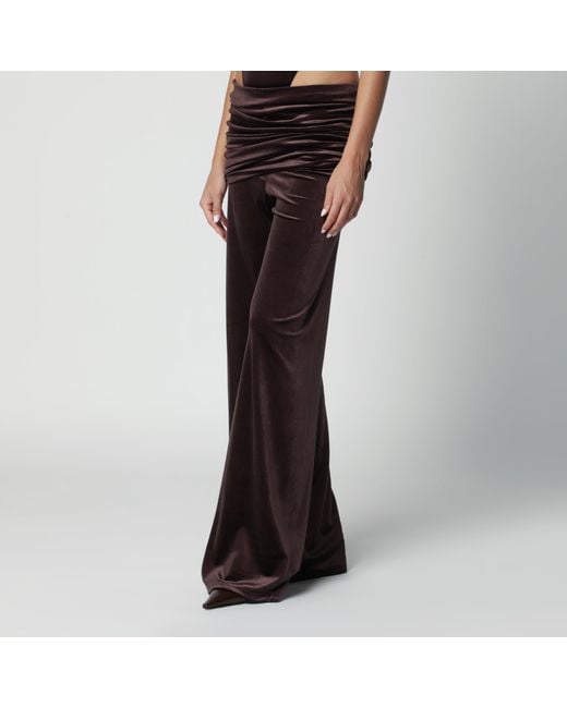 ANDAMANE Black Velvet-Effect Trousers With Draped Waistband