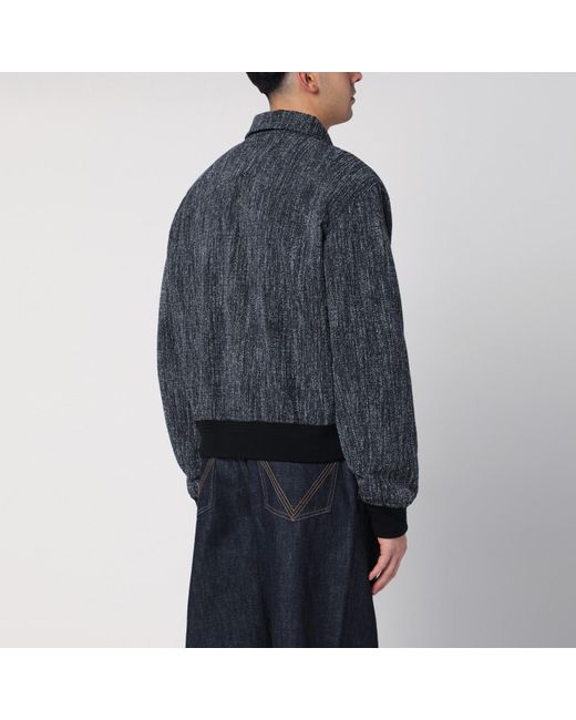 Bottega Veneta Blue Textured Wool Blend Bomber Jacket for men