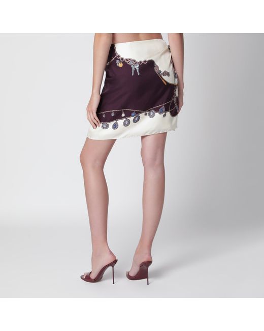 Versace Red Stolen Jewels Printed Silk Twill Mini Skirt