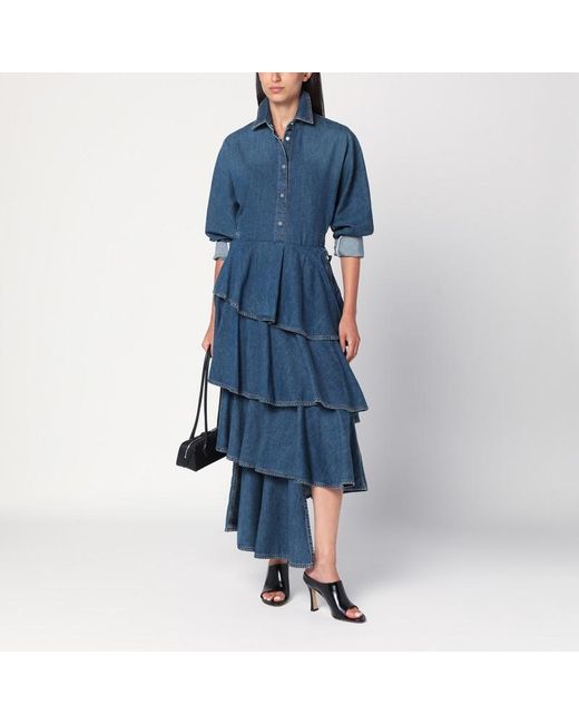 Gonna a spirale asimmetrica in denim di Alaïa in Blue