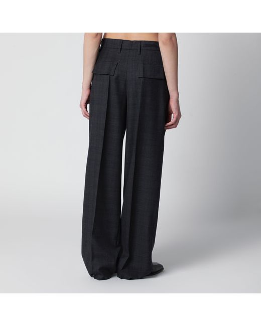 Prada Black Wool Trousers With Check Pattern