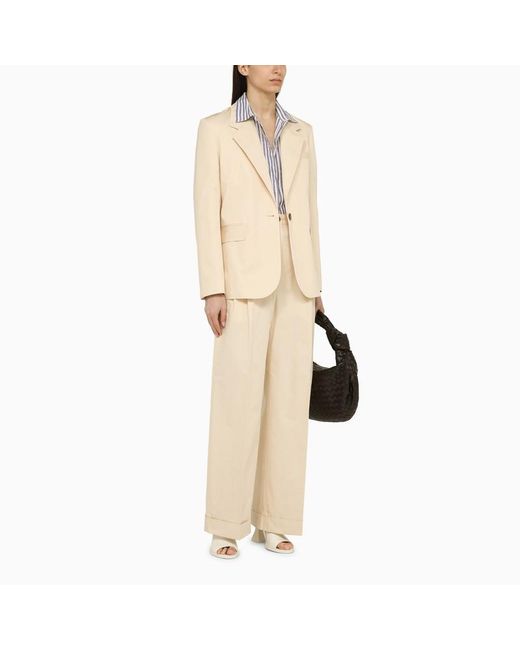 Maison Kitsuné Natural Einreihige Cremefarbene Jacke Aus Baumwolle