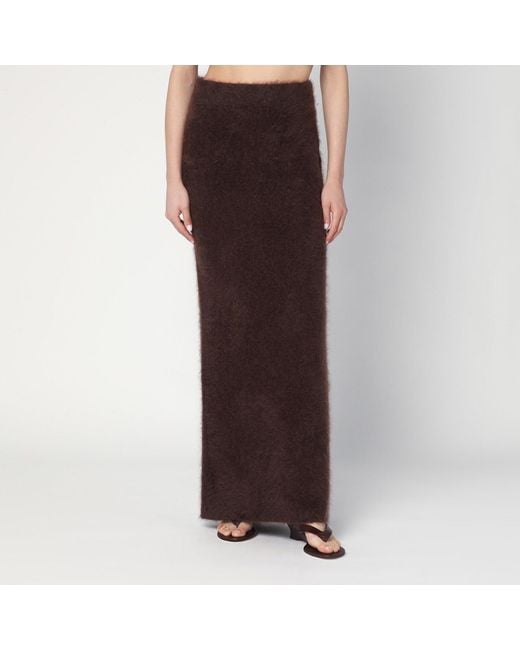 Soft Goat Brown Long Mocha Coloured Brushed Cashmere Skirt