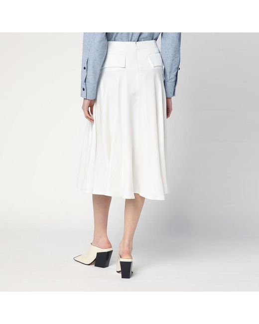 Bottega Veneta White Elfenbeinfarbener Midirock Mit Falten