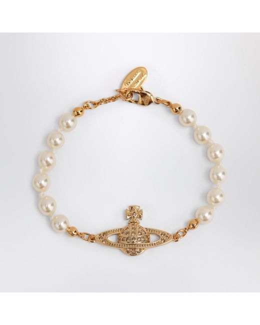Vivienne Westwood Metallic Mini Bas Relief Pearl Bracelet