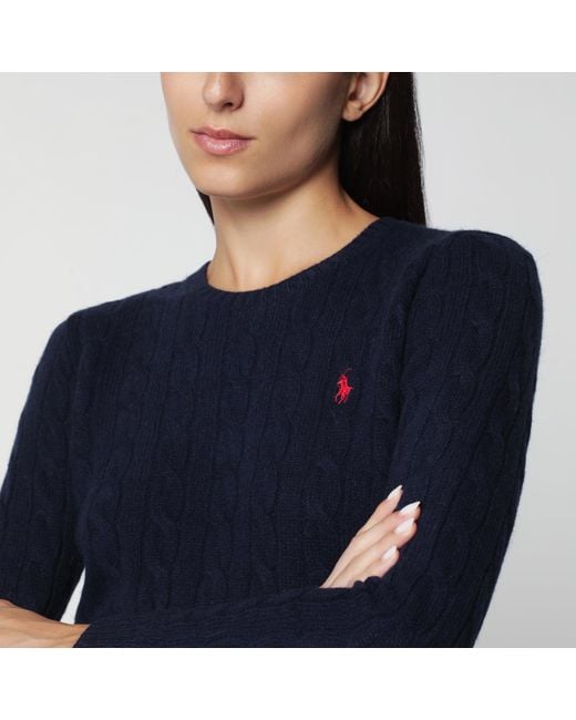 Polo Ralph Lauren Blue Crewneck Cable-Knit Wool And Cashmere Sweater