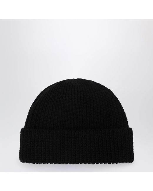Prada Black Wool Hat With Triangle Logo for men