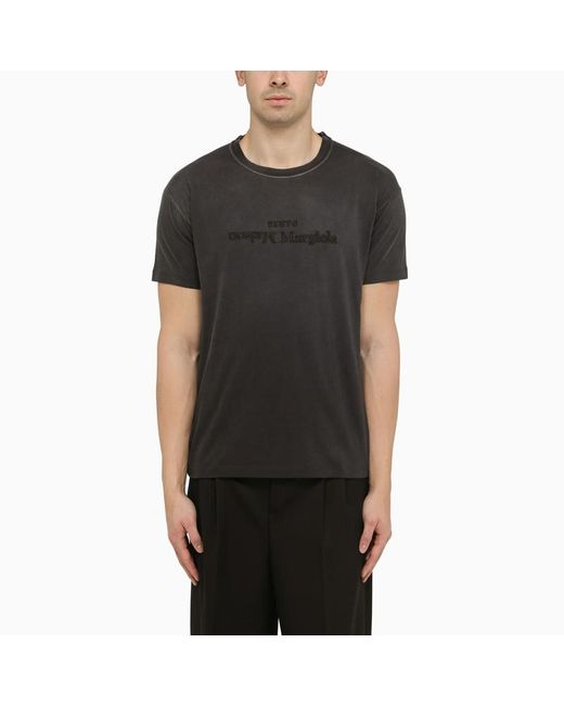 T-shirt nera effetto slavato in cotone con logo inverso di Maison Margiela in Black da Uomo