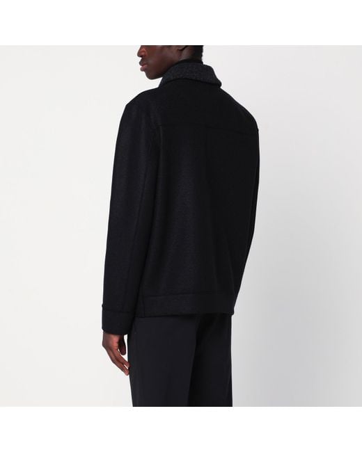 Harris Wharf London Black Zip-Up Wool Jacket for men