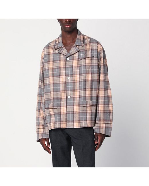 Prada Red Steel/Cameo Checked Cotton Shirt for men