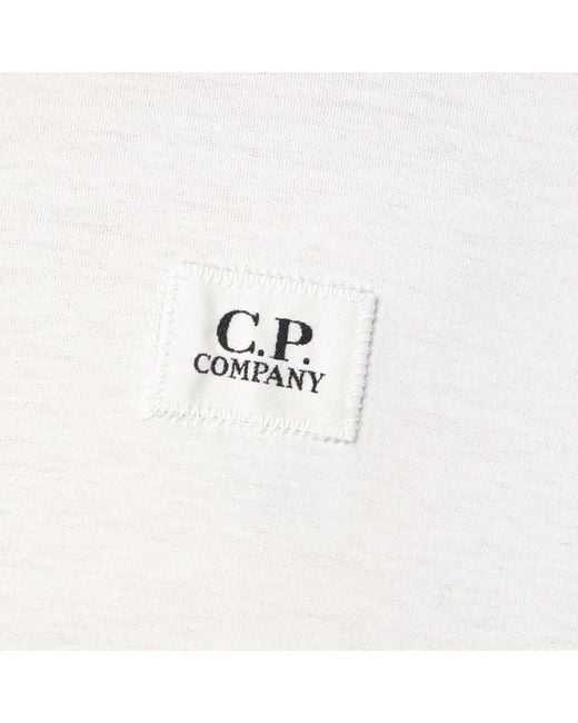 C P Company White Cotton T-Shirt With Logo Patch for men